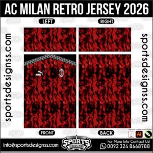 Download AC MILAN RETRO JERSEY. Premium sublimation football shirt design, editable AI file for custom soccer kits and printing.