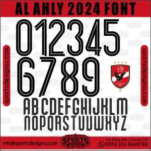 Download the AL AHLY 2024 Font by Sports Designss – a premium football jersey font inspired by modern kits. Perfect for creating professional soccer designs, team jerseys, and custom branding projects.