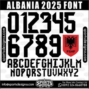 Download the ALBANIA 2025 Font by Sports Designss – a premium football jersey font inspired by modern kits. Perfect for creating professional soccer designs, team jerseys, and custom branding projects.
