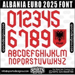 Download the ALBANIA EURO 2025 Font by Sports Designss – a premium football jersey font inspired by modern kits. Perfect for creating professional soccer designs, team jerseys, and custom branding projects.