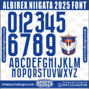 Download the ALBIREX NIIGATA 2025 Font by Sports Designss – a premium football jersey font inspired by modern kits. Perfect for creating professional soccer designs, team jerseys, and custom branding projects.