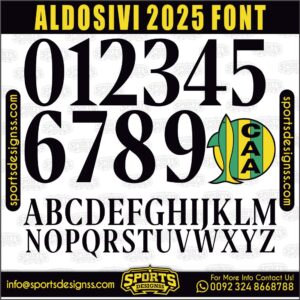 Download the ALDOSIVI 2025 Font by Sports Designss – a premium football jersey font inspired by modern kits. Perfect for creating professional soccer designs, team jerseys, and custom branding projects.