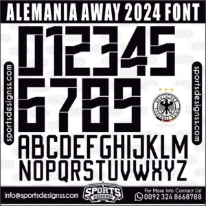 Download the ALEMANIA AWAY 2024 Font by Sports Designss β a premium football jersey font inspired by modern kits. Perfect for creating professional soccer designs, team jerseys, and custom branding projects.