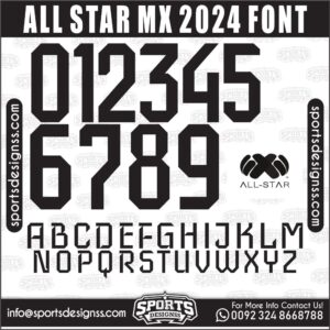 Download the ALL STAR MX 2024 Font by Sports Designss – a premium football jersey font inspired by modern kits. Perfect for creating professional soccer designs, team jerseys, and custom branding projects.