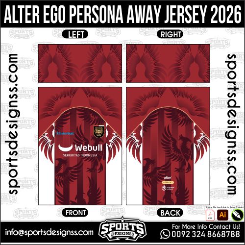 Download ALTER EGO PERSONA AWAY JERSEY. Premium sublimation football shirt design, editable AI file for custom soccer kits and printing.