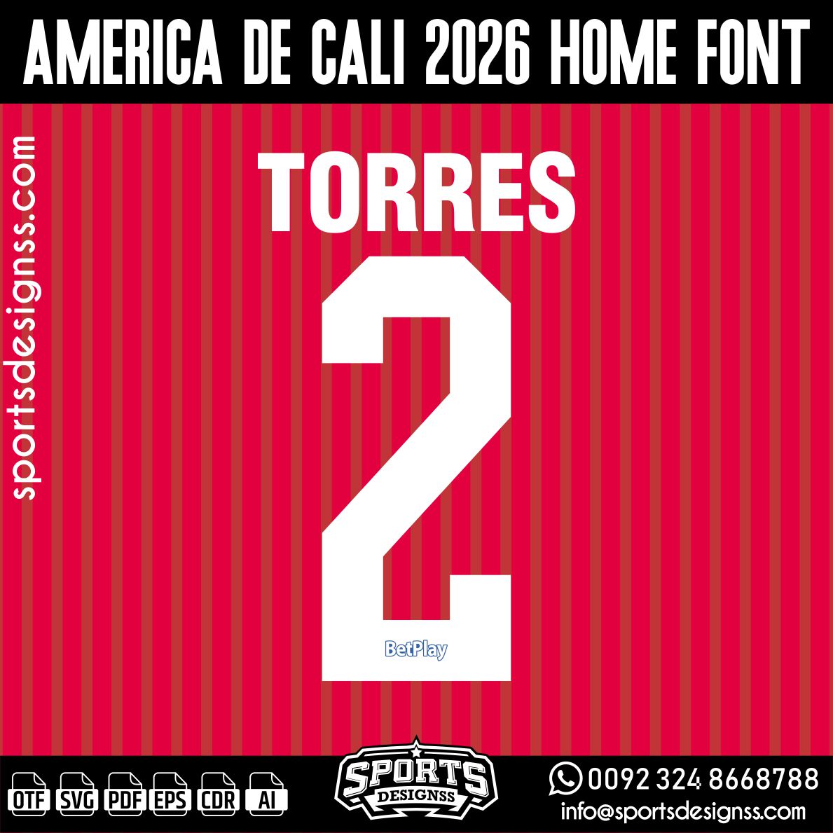 AMERICA DE CALI 2026 FONT by Sports Designss – a premium football jersey font inspired by modern kits. Perfect for creating professional soccer designs, team jerseys, and custom branding projects.
