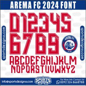 Download the AREMA FC 2024 Font by Sports Designss β a premium football jersey font inspired by modern kits. Perfect for creating professional soccer designs, team jerseys, and custom branding projects.