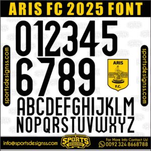 Download the ARIS FC 2025 Font by Sports Designss β a premium football jersey font inspired by modern kits. Perfect for creating professional soccer designs, team jerseys, and custom branding projects.
