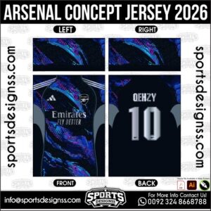 Download ARSENAL CONCEPT JERSEY. Premium sublimation football shirt design, editable AI file for custom soccer kits and printing.