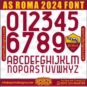 Download the AS ROMA 2024 Font by Sports Designss β a premium football jersey font inspired by modern kits. Perfect for creating professional soccer designs, team jerseys, and custom branding projects.