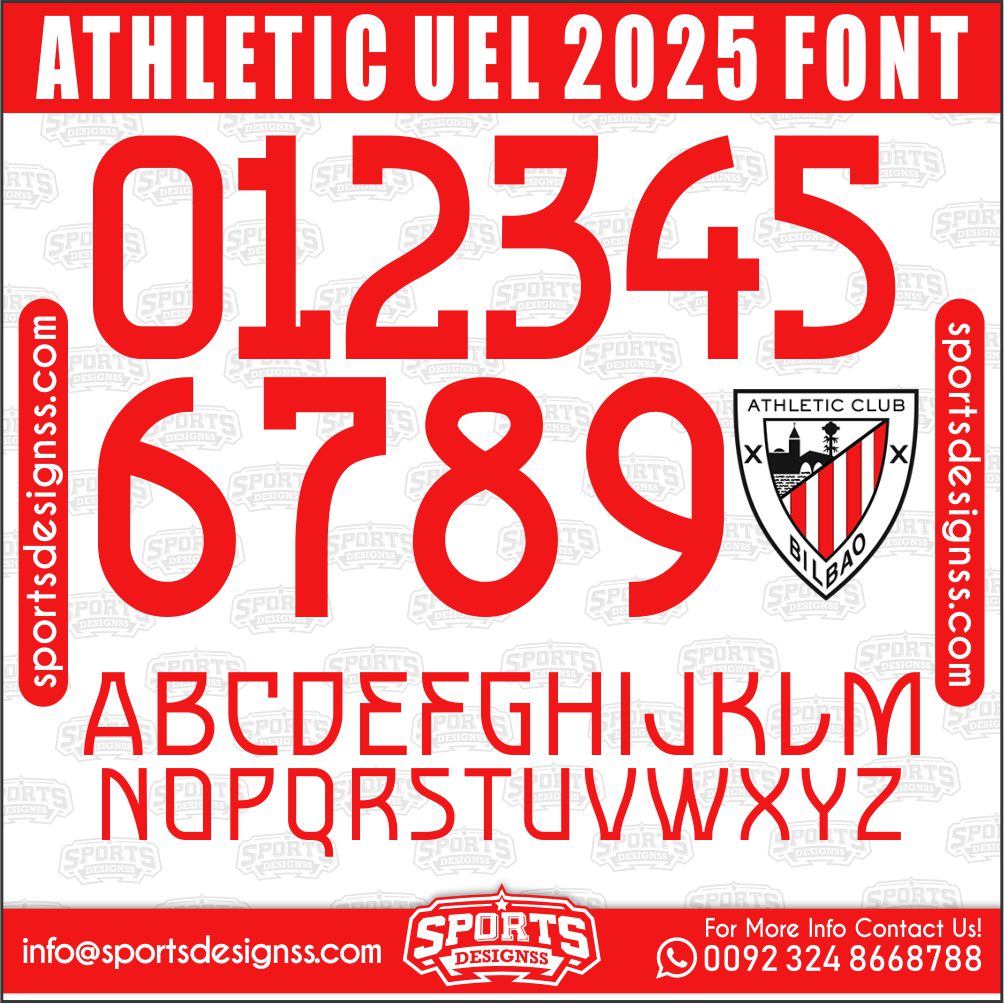 Download the ATHLETIC UEL 2025 Font by Sports Designss – a premium football jersey font inspired by modern kits. Perfect for creating professional soccer designs, team jerseys, and custom branding projects.