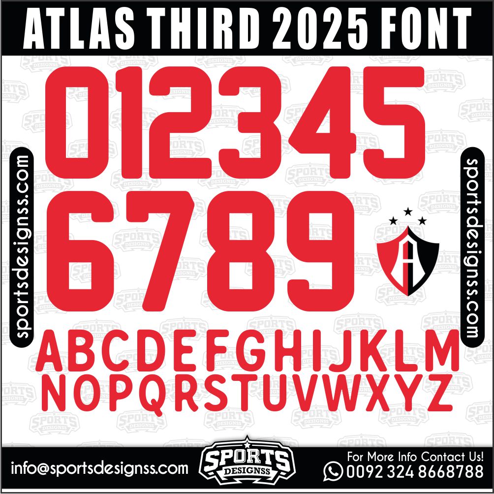 Download the ATLAS THIRD 2025 Font by Sports Designss – a premium football jersey font inspired by modern kits. Perfect for creating professional soccer designs, team jerseys, and custom branding projects.