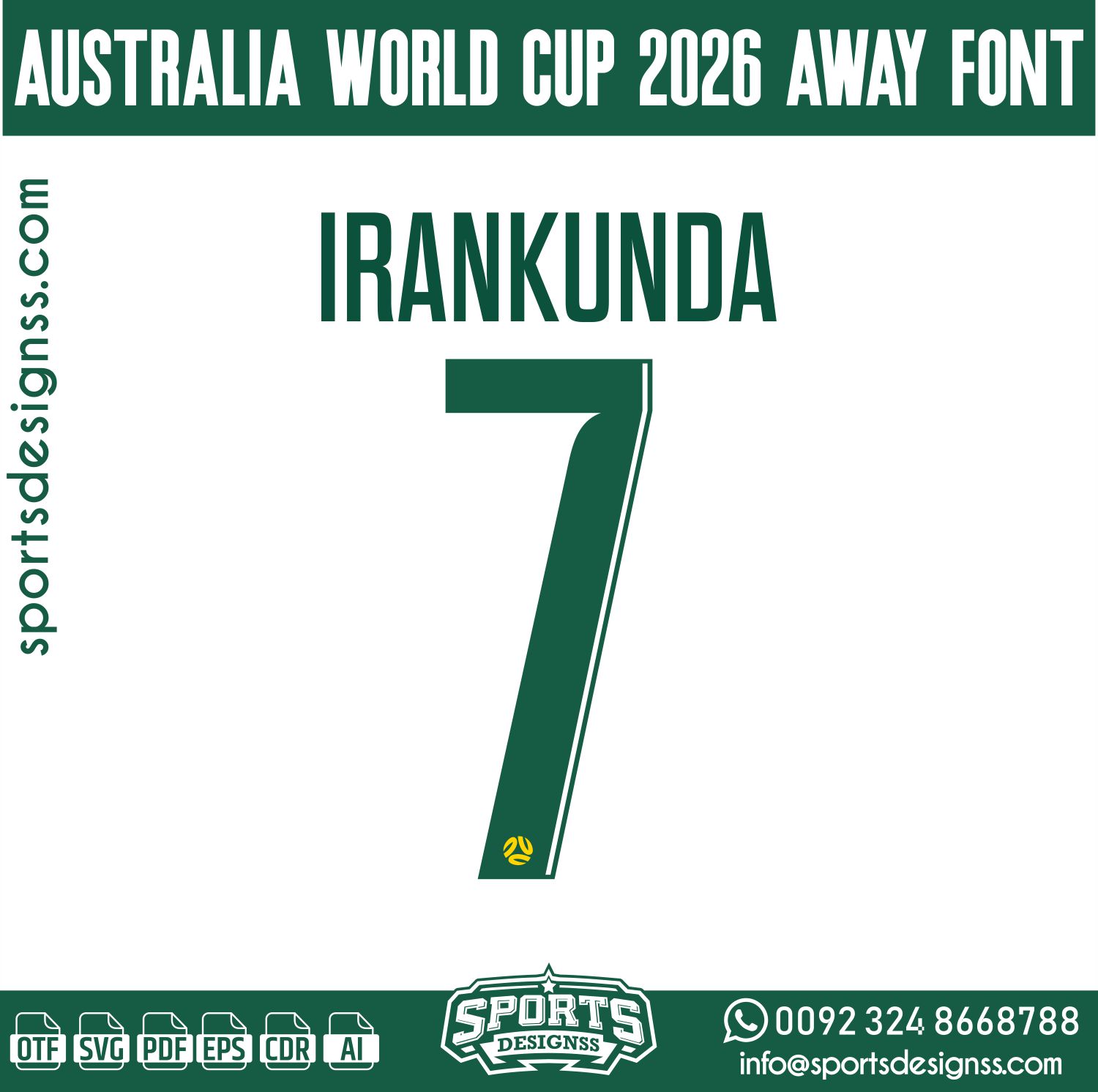 AUSTRALIA WORLD CUP 2026 FONT by Sports Designss – a premium football jersey font inspired by modern kits. Perfect for creating professional soccer designs, team jerseys, and custom branding projects.