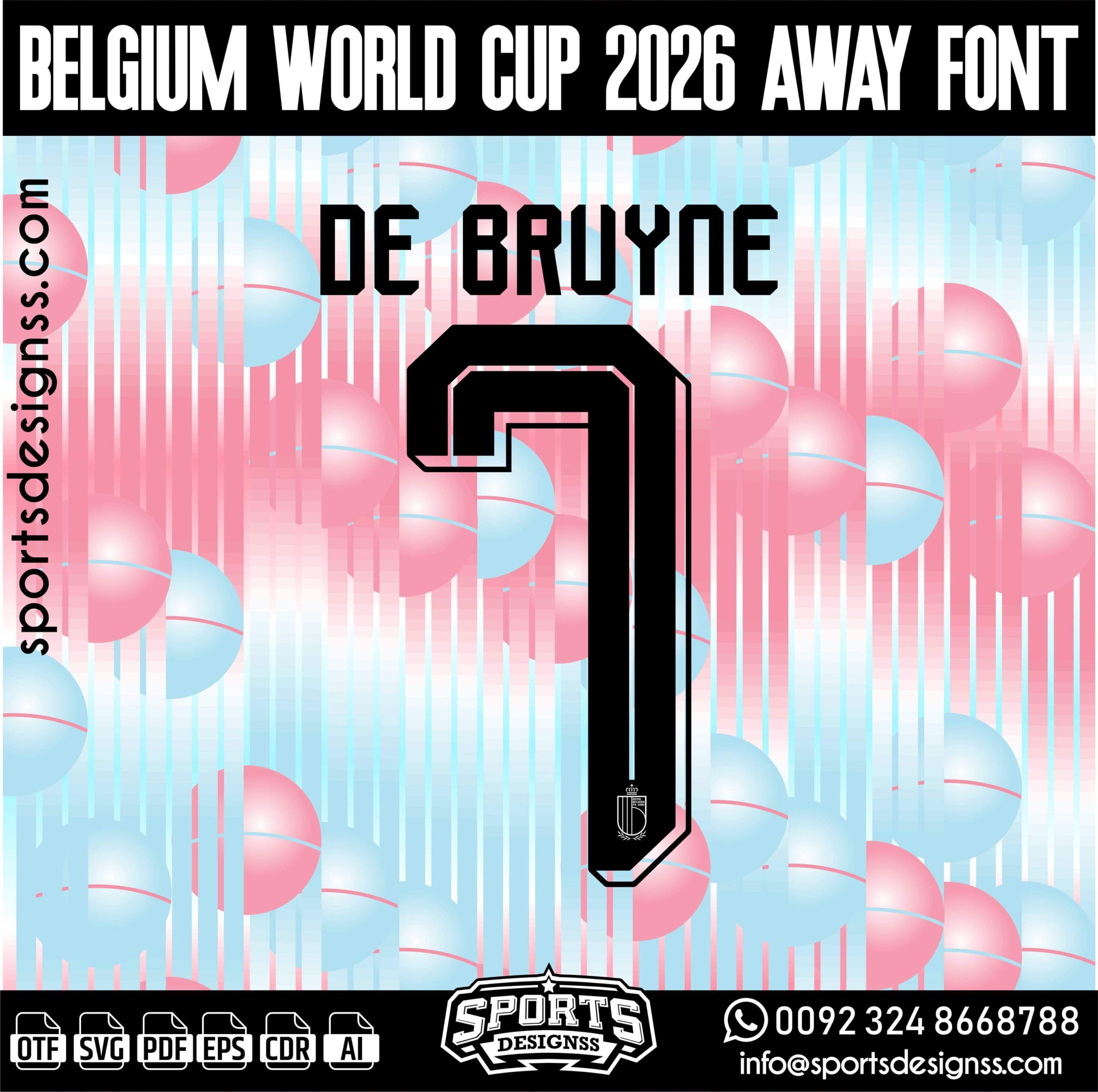 Download the BELGIUM WORLD CUP 2026 AWAY FONT by Sports Designss – a premium football jersey font inspired by modern kits. Perfect for creating professional soccer designs, team jerseys, and custom branding projects.