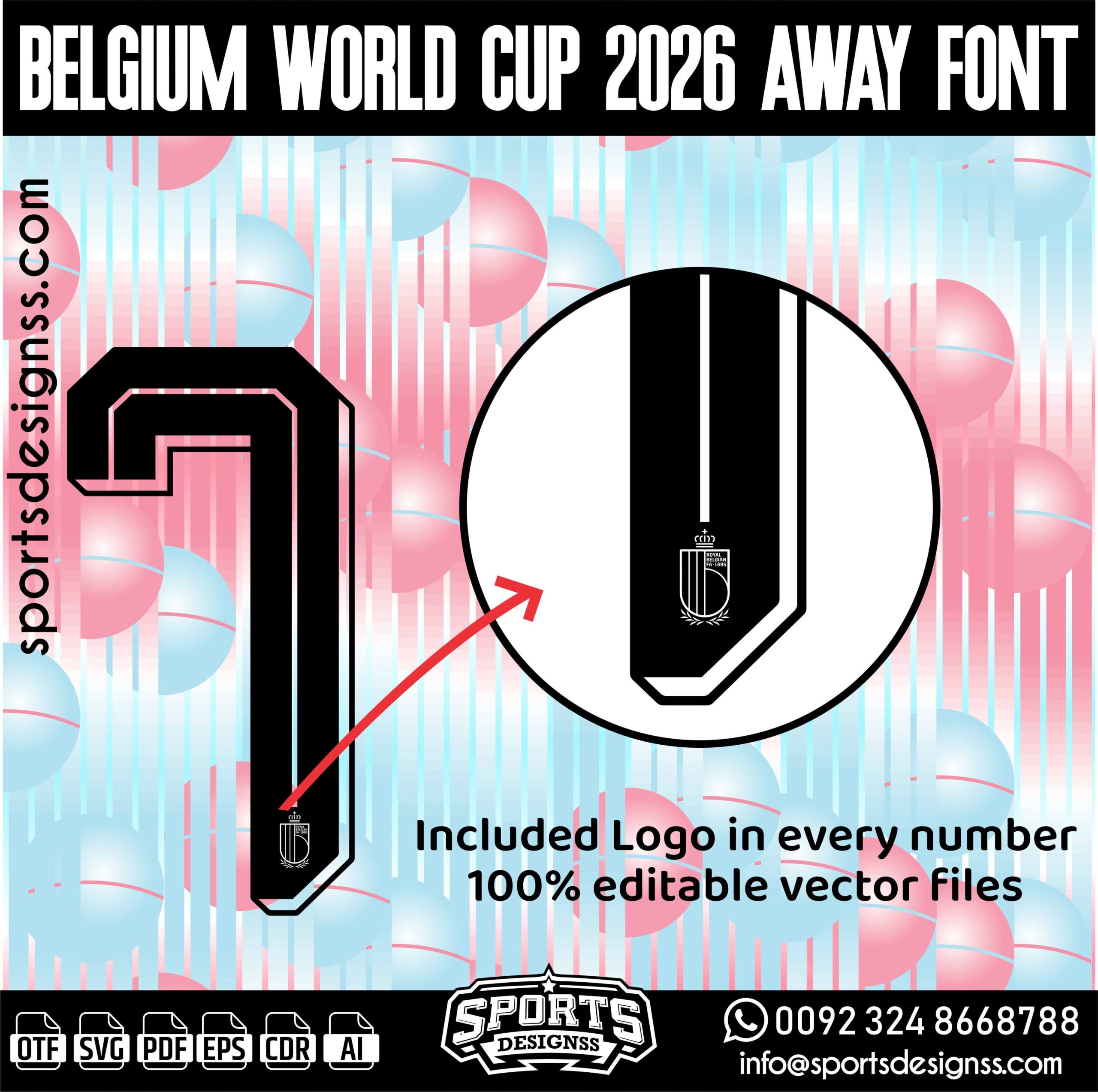 Download the BELGIUM WORLD CUP 2026 AWAY FONT by Sports Designss – a premium football jersey font inspired by modern kits. Perfect for creating professional soccer designs, team jerseys, and custom branding projects.