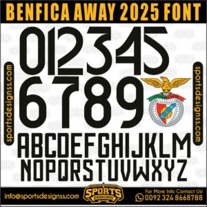 Download the BENFICA AWAY 2025 Font by Sports Designss – a premium football jersey font inspired by modern kits. Perfect for creating professional soccer designs, team jerseys, and custom branding projects.