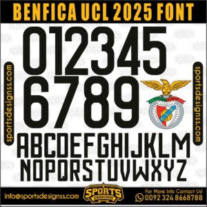 Download the BENFICA UCL 2025 Font by Sports Designss – a premium football jersey font inspired by modern kits. Perfect for creating professional soccer designs, team jerseys, and custom branding projects.