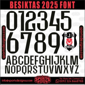 Download the BESIKTAS 2025 Font by Sports Designss – a premium football jersey font inspired by modern kits. Perfect for creating professional soccer designs, team jerseys, and custom branding projects.