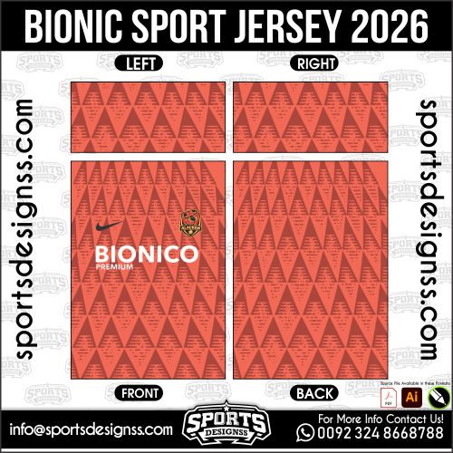 Download BIONIC SPORT JERSEY. Premium sublimation football shirt design, editable AI file for custom soccer kits and printing.