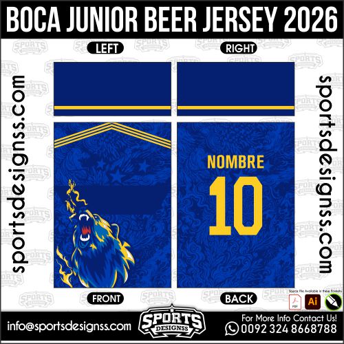 Download BOCA JUNIOR BEER JERSEY. Premium sublimation football shirt design, editable AI file for custom soccer kits and printing.