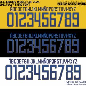 BOCA JUNIORS WORLD CUP 2026 FONT by Sports Designss β a premium football jersey font inspired by modern kits. Perfect for creating professional soccer designs, team jerseys, and custom branding projects.