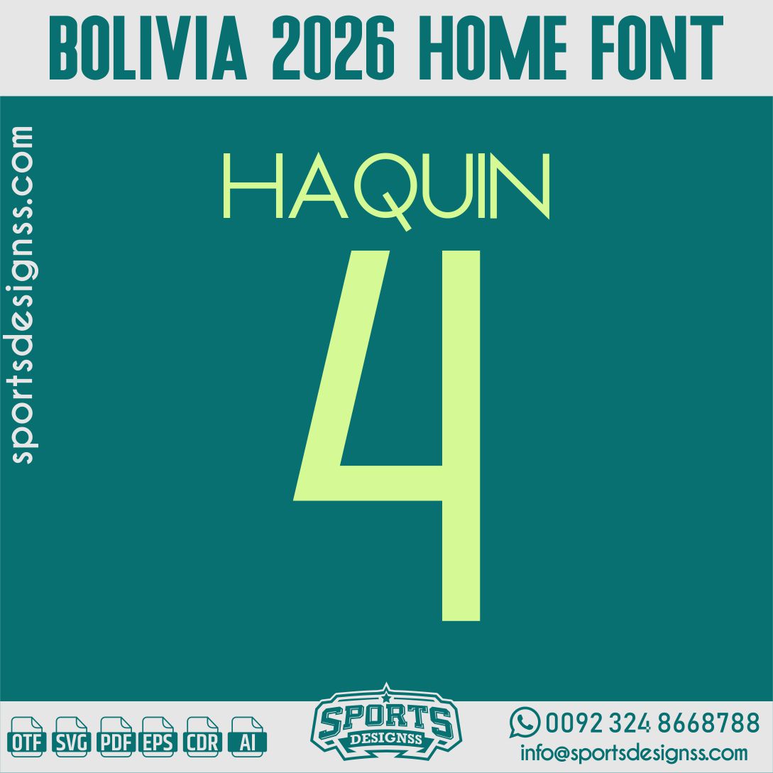 BOLIVIA 2026 FONT by Sports Designss – a premium football jersey font inspired by modern kits. Perfect for creating professional soccer designs, team jerseys, and custom branding projects.