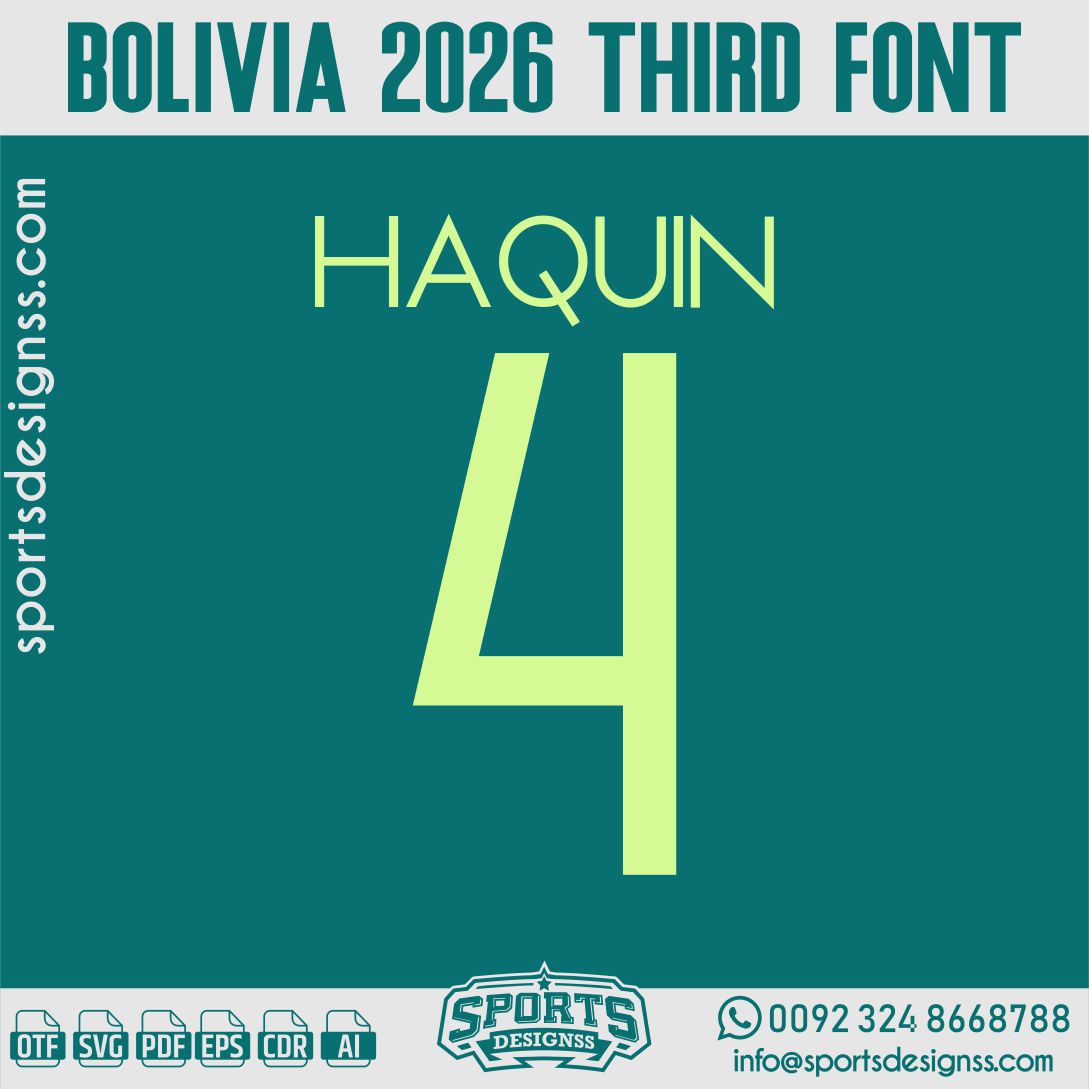 BOLIVIA 2026 FONT by Sports Designss – a premium football jersey font inspired by modern kits. Perfect for creating professional soccer designs, team jerseys, and custom branding projects.