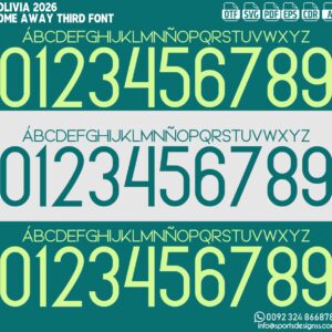 BOLIVIA 2026 FONT by Sports Designss – a premium football jersey font inspired by modern kits. Perfect for creating professional soccer designs, team jerseys, and custom branding projects.