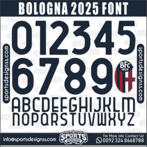 Download the BOLOGNA 2025 Font by Sports Designss – a premium football jersey font inspired by modern kits. Perfect for creating professional soccer designs, team jerseys, and custom branding projects.