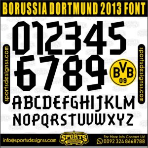 Download the BORUSSIA DORTMUND 2013 Font by Sports Designss – a premium football jersey font inspired by modern kits. Perfect for creating professional soccer designs, team jerseys, and custom branding projects.