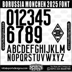 Download the BORUSSIA MONCHEN 2025 Font by Sports Designss – a premium football jersey font inspired by modern kits. Perfect for creating professional soccer designs, team jerseys, and custom branding projects.