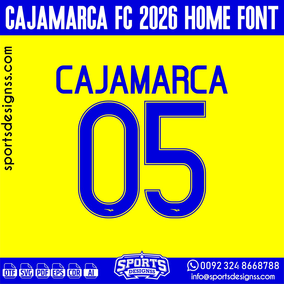 CAJAMARCA FC 2026 FONT by Sports Designss – a premium football jersey font inspired by modern kits. Perfect for creating professional soccer designs, team jerseys, and custom branding projects.