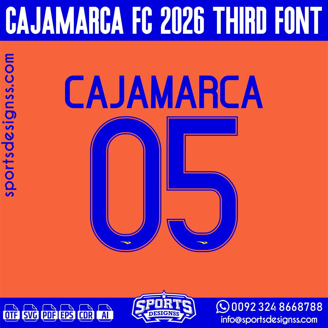 CAJAMARCA FC 2026 FONT by Sports Designss – a premium football jersey font inspired by modern kits. Perfect for creating professional soccer designs, team jerseys, and custom branding projects.