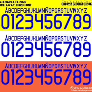 CAJAMARCA FC 2026 FONT by Sports Designss – a premium football jersey font inspired by modern kits. Perfect for creating professional soccer designs, team jerseys, and custom branding projects.