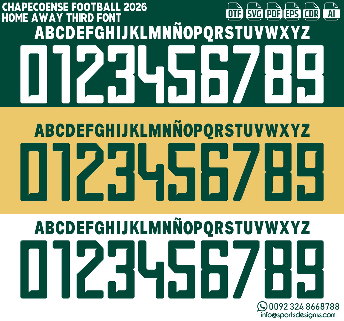 CHAPECOENSE FOOTBALL 2026 FONT by Sports Designss – a premium football jersey font inspired by modern kits. Perfect for creating professional soccer designs, team jerseys, and custom branding projects.
