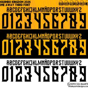 COQUIMBO KINGDOM 2026 HOME FONT by Sports Designss – a premium football jersey font inspired by modern kits. Perfect for creating professional soccer designs, team jerseys, and custom branding projects.