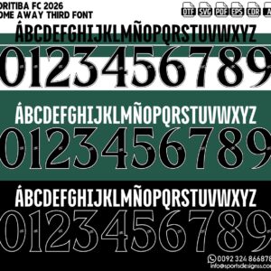 CORITIBA FC 2026 FONT by Sports Designss – a premium football jersey font inspired by modern kits. Perfect for creating professional soccer designs, team jerseys, and custom branding projects.