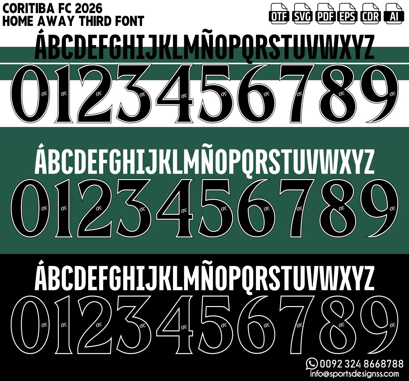 CORITIBA FC 2026 FONT by Sports Designss – a premium football jersey font inspired by modern kits. Perfect for creating professional soccer designs, team jerseys, and custom branding projects.