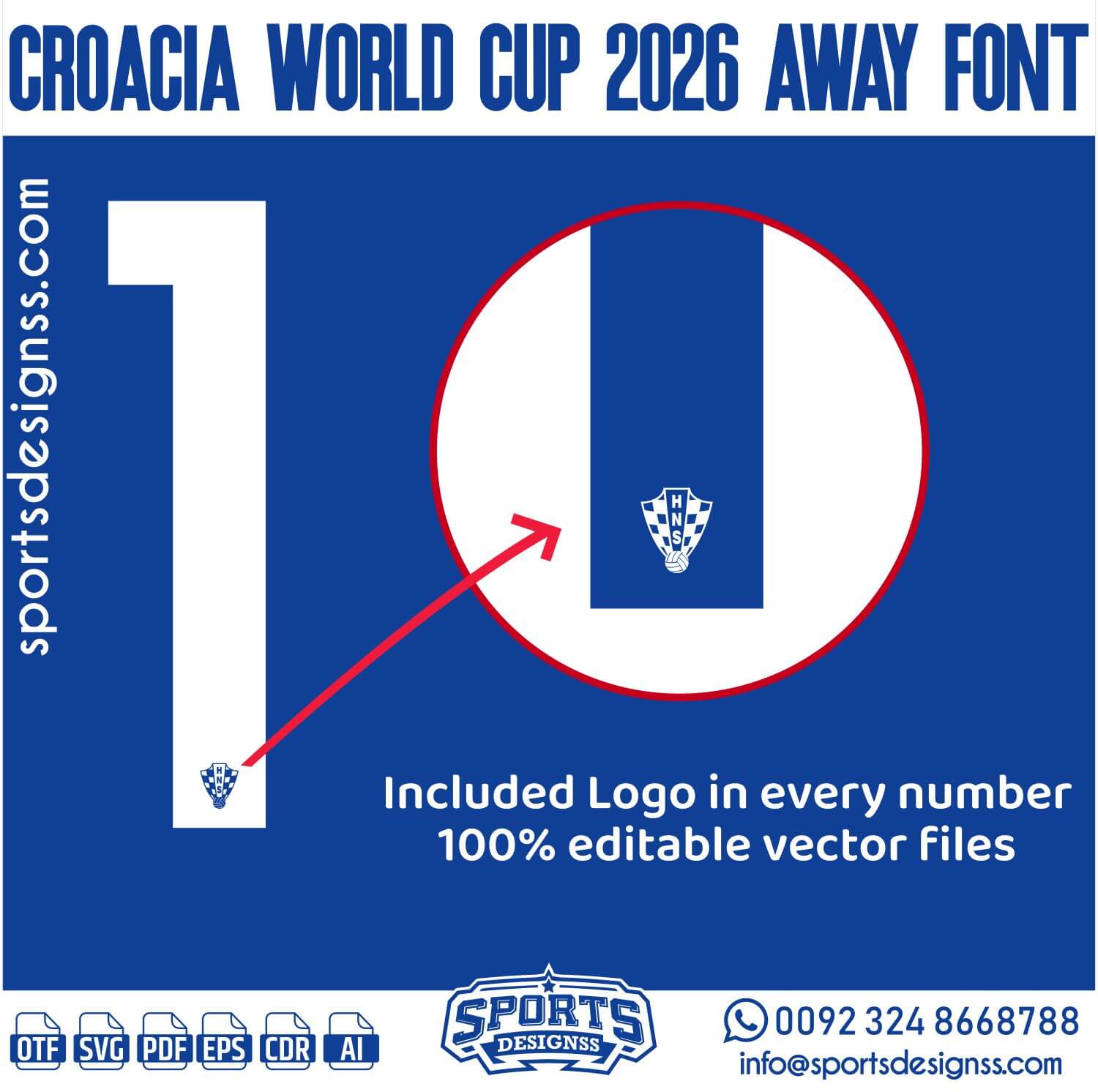 Download the CROACIA WORLD CUP 2026 AWAY FONT by Sports Designss – a premium football jersey font inspired by modern kits. Perfect for creating professional soccer designs, team jerseys, and custom branding projects.