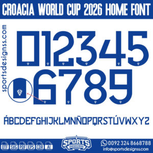 Download the CROACIA WORLD CUP 2026 HOME FONT by Sports Designss – a premium football jersey font inspired by modern kits. Perfect for creating professional soccer designs, team jerseys, and custom branding projects.