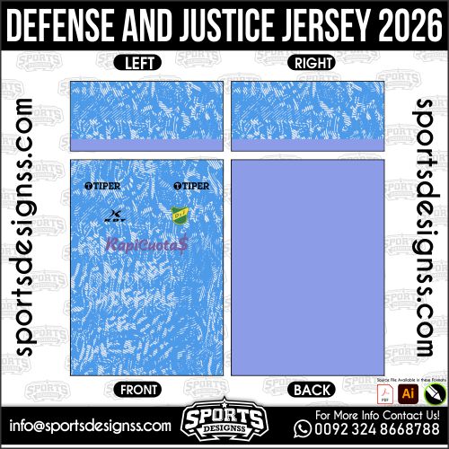 Download DEFENSE AND JUSTICE JERSEY. Premium sublimation football shirt design, editable AI file for custom soccer kits and printing.