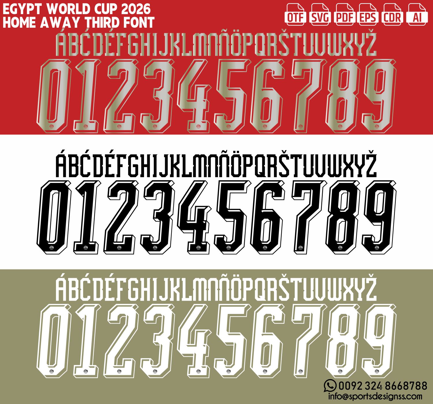 EGYPT WORLD CUP 2026 FONT by Sports Designss – a premium football jersey font inspired by modern kits. Perfect for creating professional soccer designs, team jerseys, and custom branding projects.