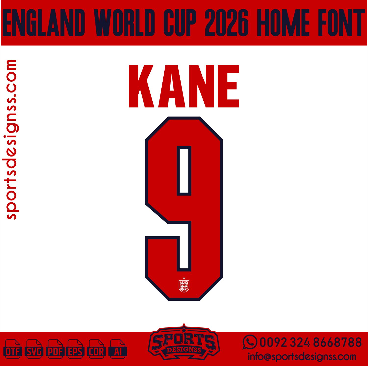 ENGLAND WORLD CUP 2026 FONT by Sports Designss – a premium football jersey font inspired by modern kits. Perfect for creating professional soccer designs, team jerseys, and custom branding projects.