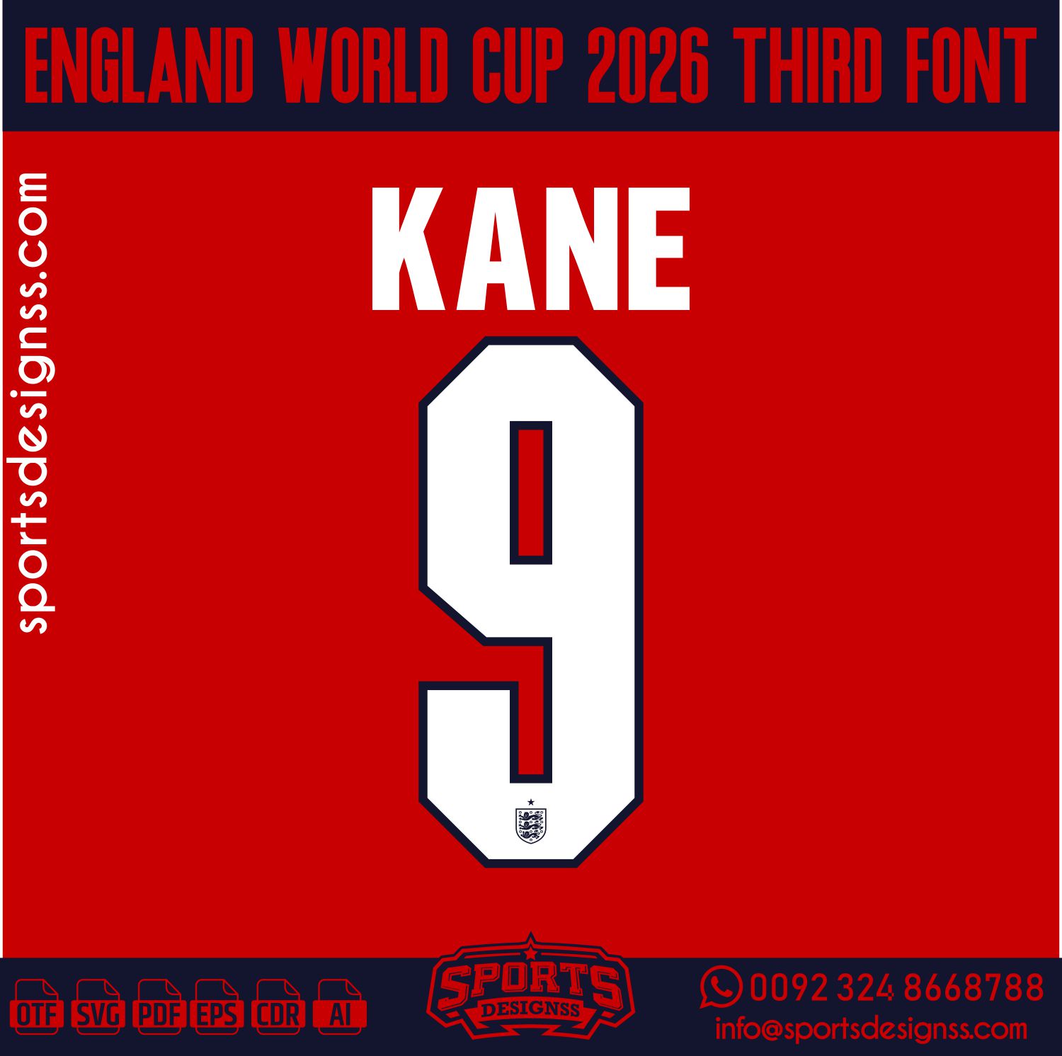 ENGLAND WORLD CUP 2026 FONT by Sports Designss – a premium football jersey font inspired by modern kits. Perfect for creating professional soccer designs, team jerseys, and custom branding projects.