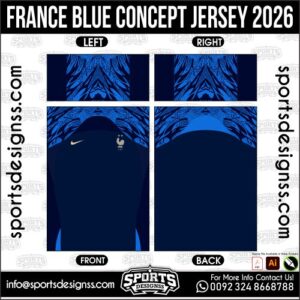 Download FRANCE BLUE CONCEPT JERSEY. Premium sublimation football shirt design, editable AI file for custom soccer kits and printing.
