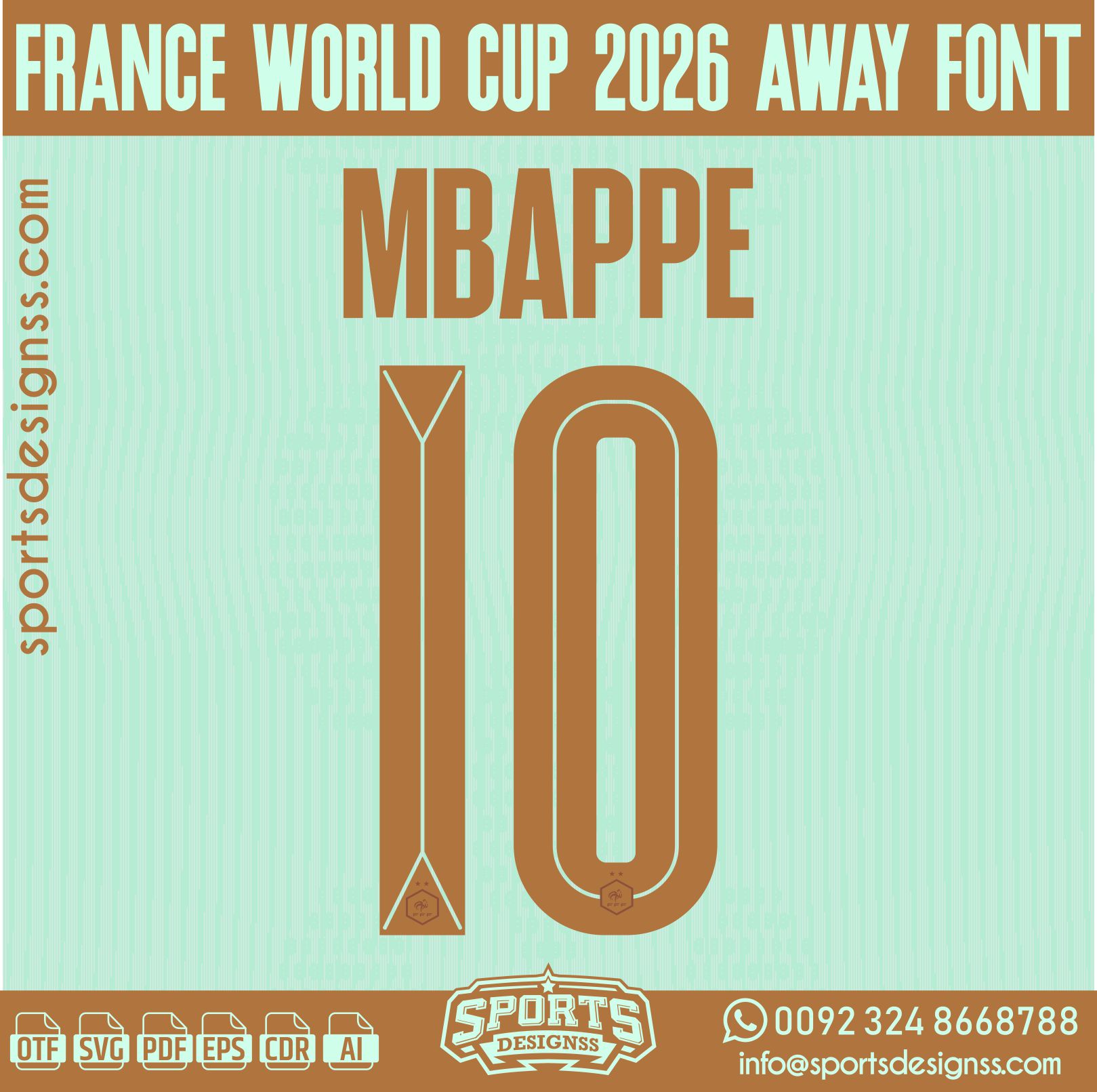 FRANCE WORLD CUP 2026 AWAY FONT by Sports Designss – a premium football jersey font inspired by modern kits. Perfect for creating professional soccer designs, team jerseys, and custom branding projects.