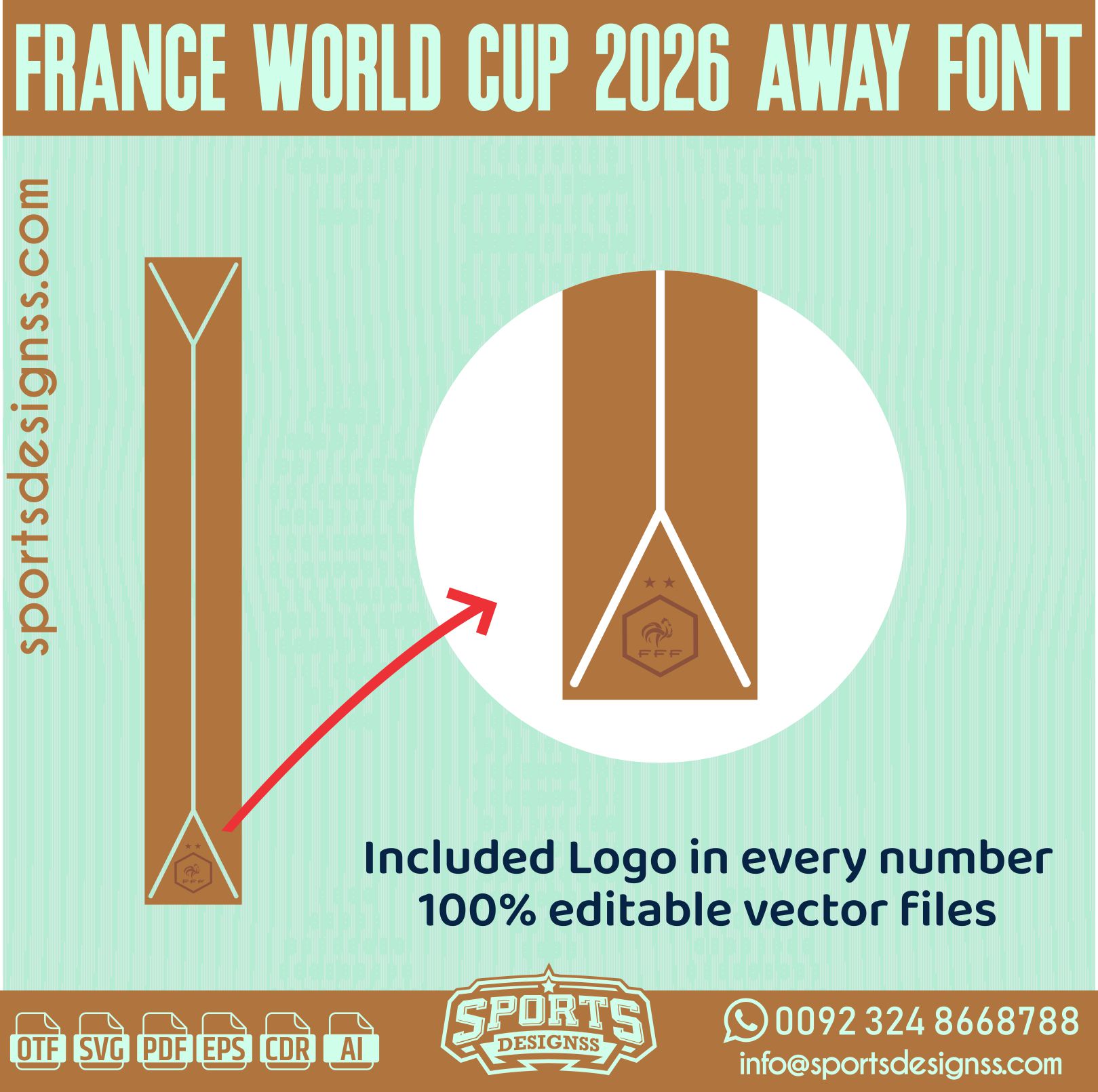 FRANCE WORLD CUP 2026 AWAY FONT by Sports Designss – a premium football jersey font inspired by modern kits. Perfect for creating professional soccer designs, team jerseys, and custom branding projects.