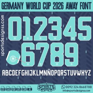 GERMANY WORLD CUP 2026 AWAY FONT by Sports Designss β a premium football jersey font inspired by modern kits. Perfect for creating professional soccer designs, team jerseys, and custom branding projects.