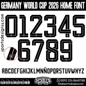GERMANY WORLD CUP 2026 HOME FONT by Sports Designss β a premium football jersey font inspired by modern kits. Perfect for creating professional soccer designs, team jerseys, and custom branding projects.