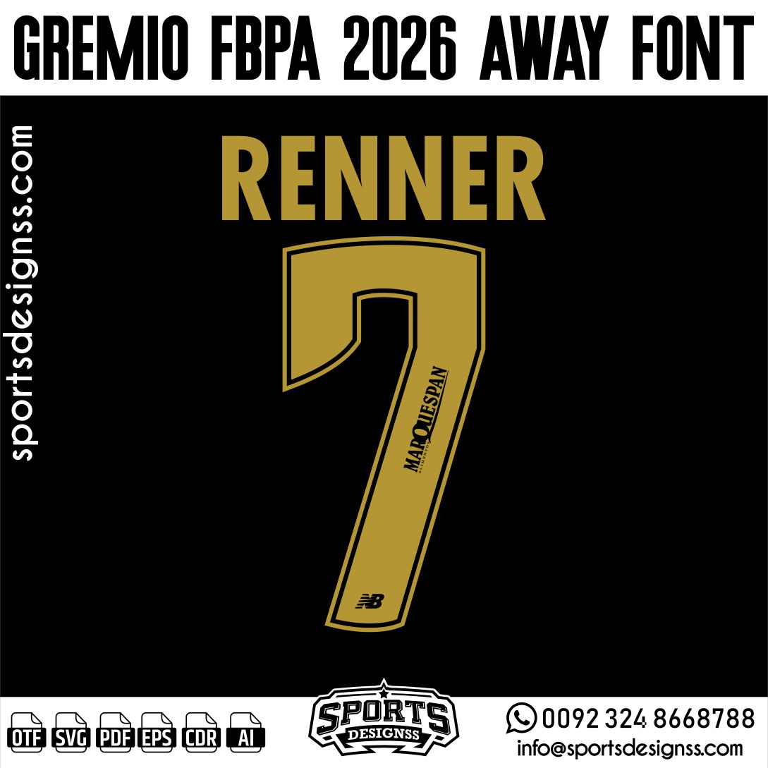 Gremio FBPA 2026 FONT by Sports Designss – a premium football jersey font inspired by modern kits. Perfect for creating professional soccer designs, team jerseys, and custom branding projects.